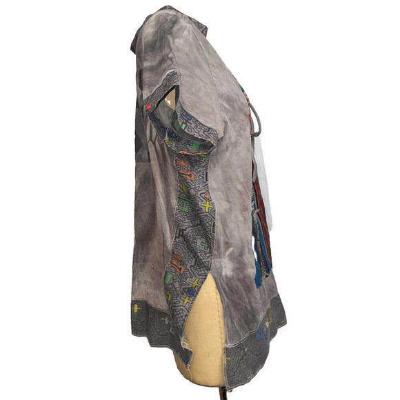 Juan Carlos Centeno Baca Organic Hand Made Tribal Patchwork Lace Front Tee - Picture 3 of 15